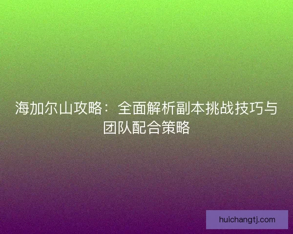 海加尔山攻略：全面解析副本挑战技巧与团队配合策略