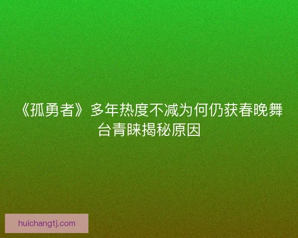 《孤勇者》多年热度不减为何仍获春晚舞台青睐揭秘原因